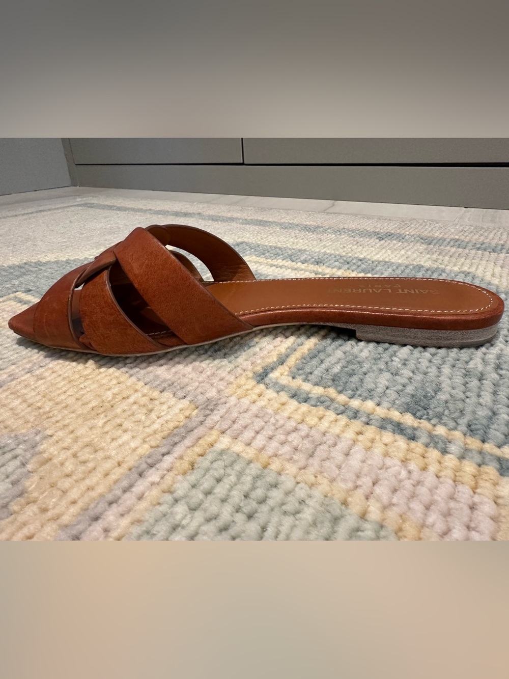 Saint Laurent Tan Tribute Mules in Amber - Picture 6 of 8